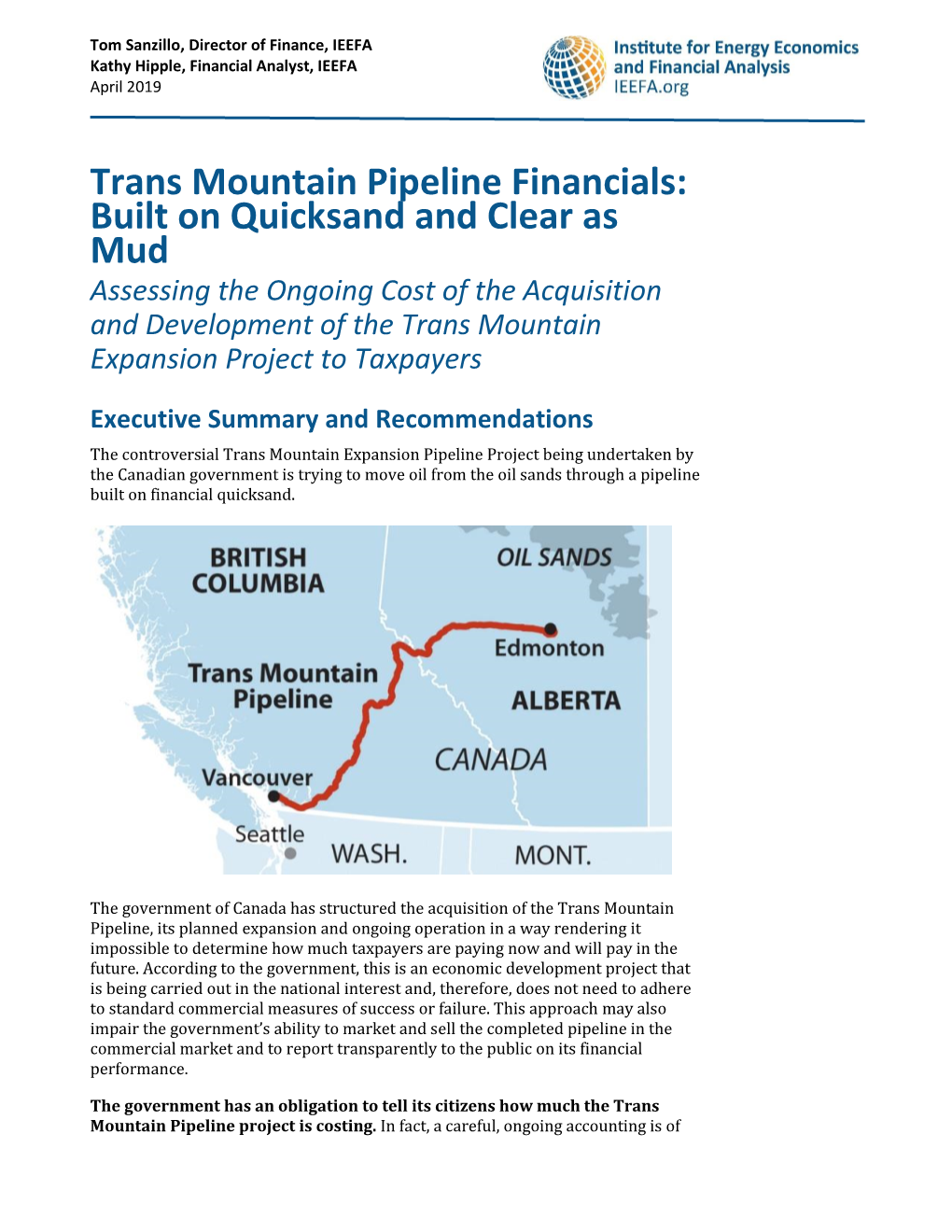 Trans Mountain Pipeline Financials: Built on Quicksand and Clear As