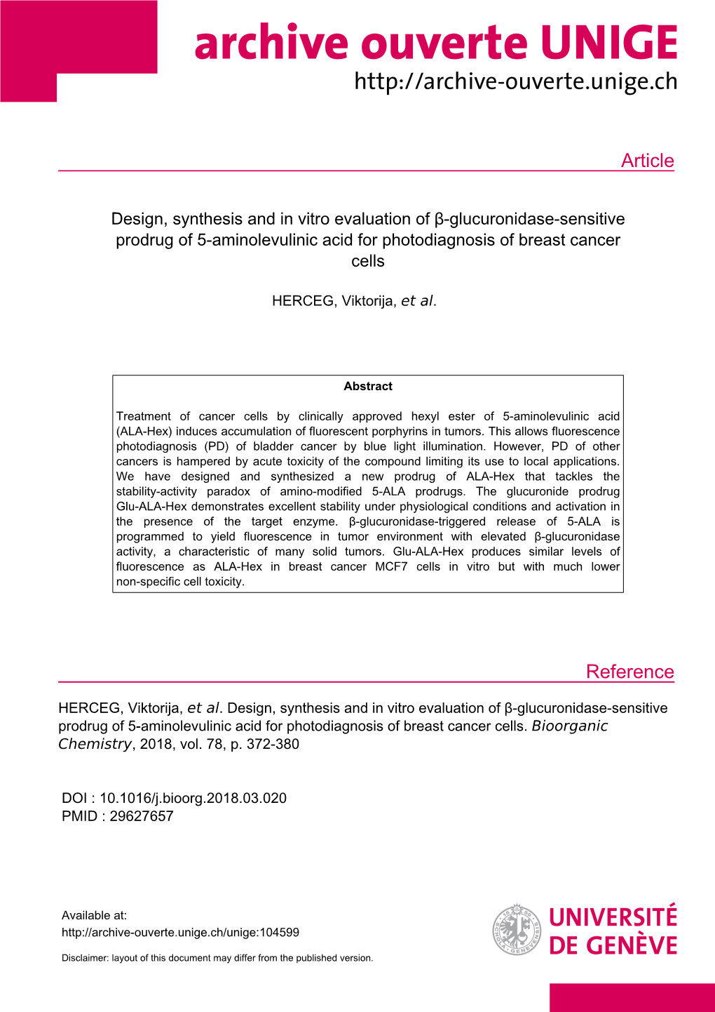 Design, Synthesis and in Vitro Evaluation of Β-Glucuronidase-Sensitive Prodrug of 5-Aminolevulinic Acid for Photodiagnosis of Breast Cancer Cells