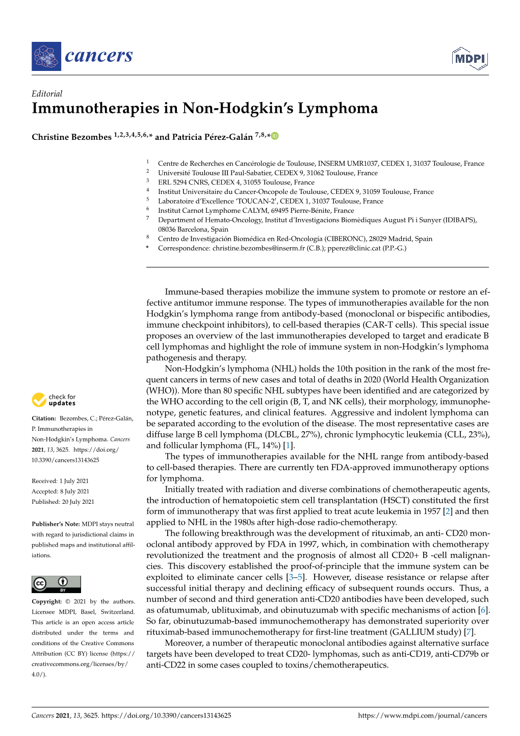 Immunotherapies in Non-Hodgkin's Lymphoma