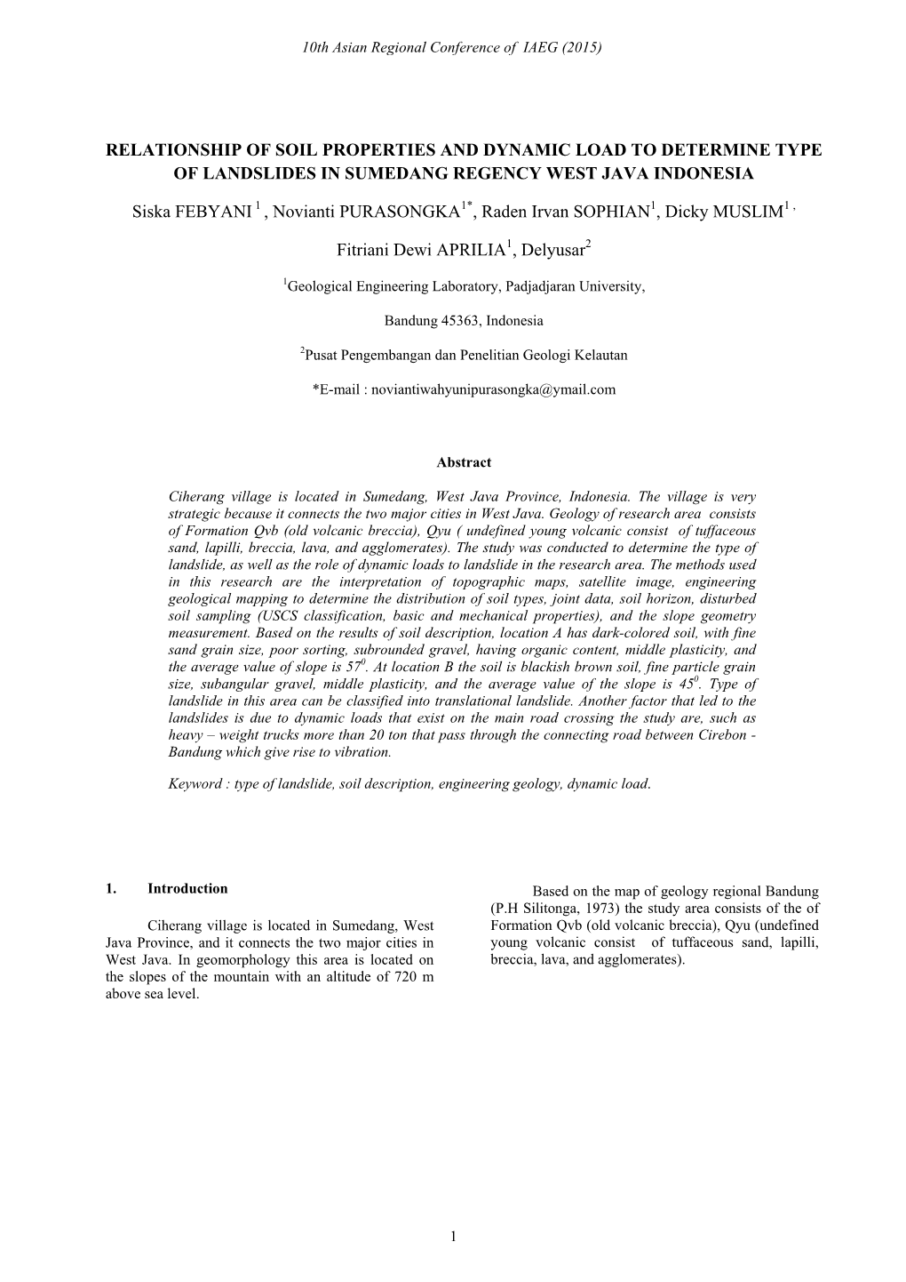 Relationship of Soil Properties and Dynamic Load to Determine Type of Landslides in Sumedang Regency West Java Indonesia