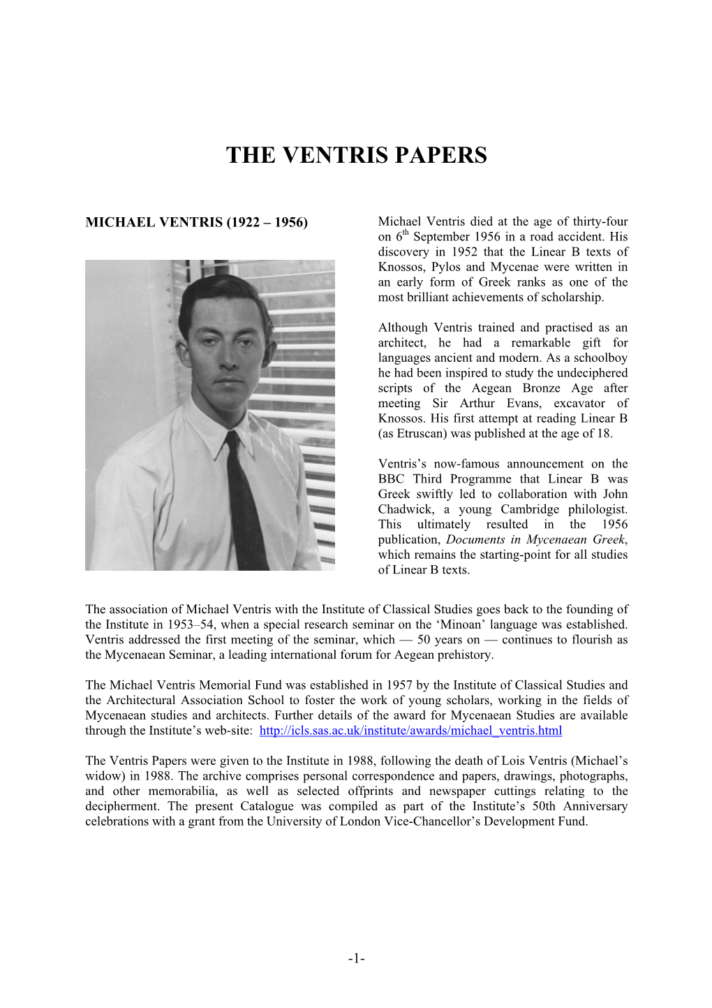 The Ventris Papers