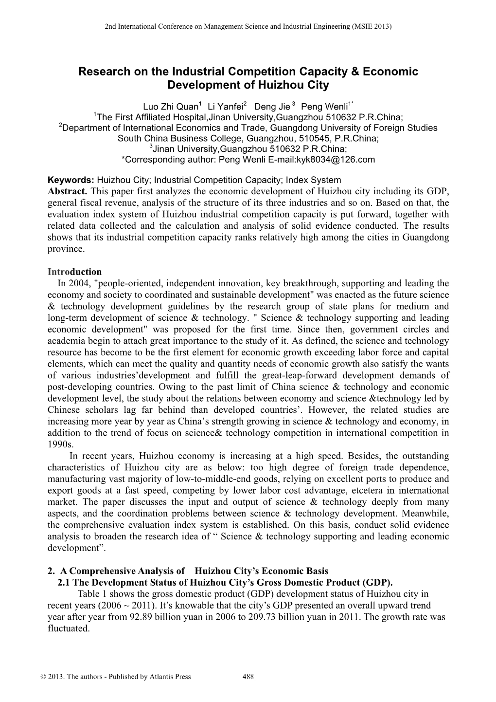 Research on the Industrial Competition Capacity & Economic