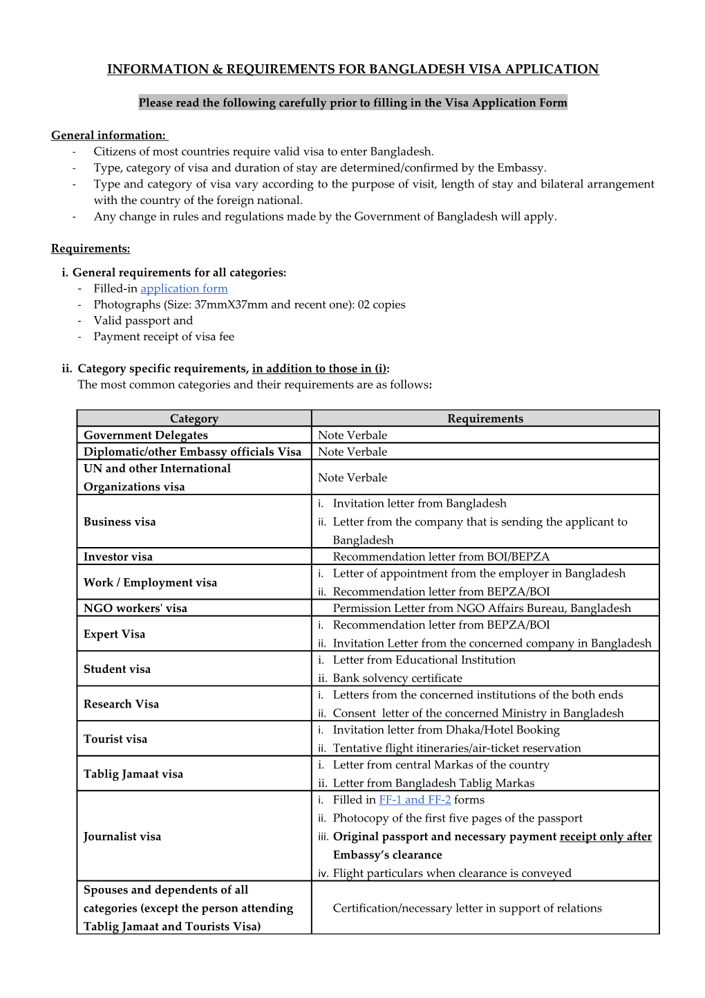 Bangladesh Visa Application Form