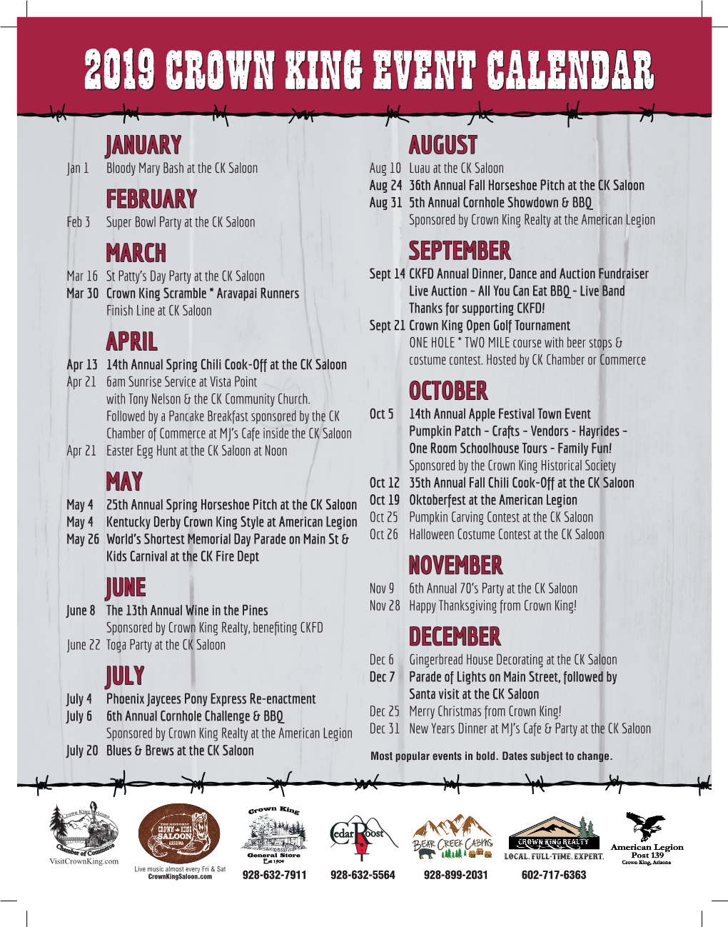 2018 Crown King Event Calendar 2019