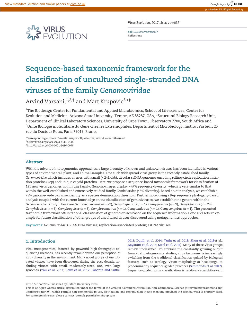 Sequence-Based Taxonomic Framework for the Classification Of