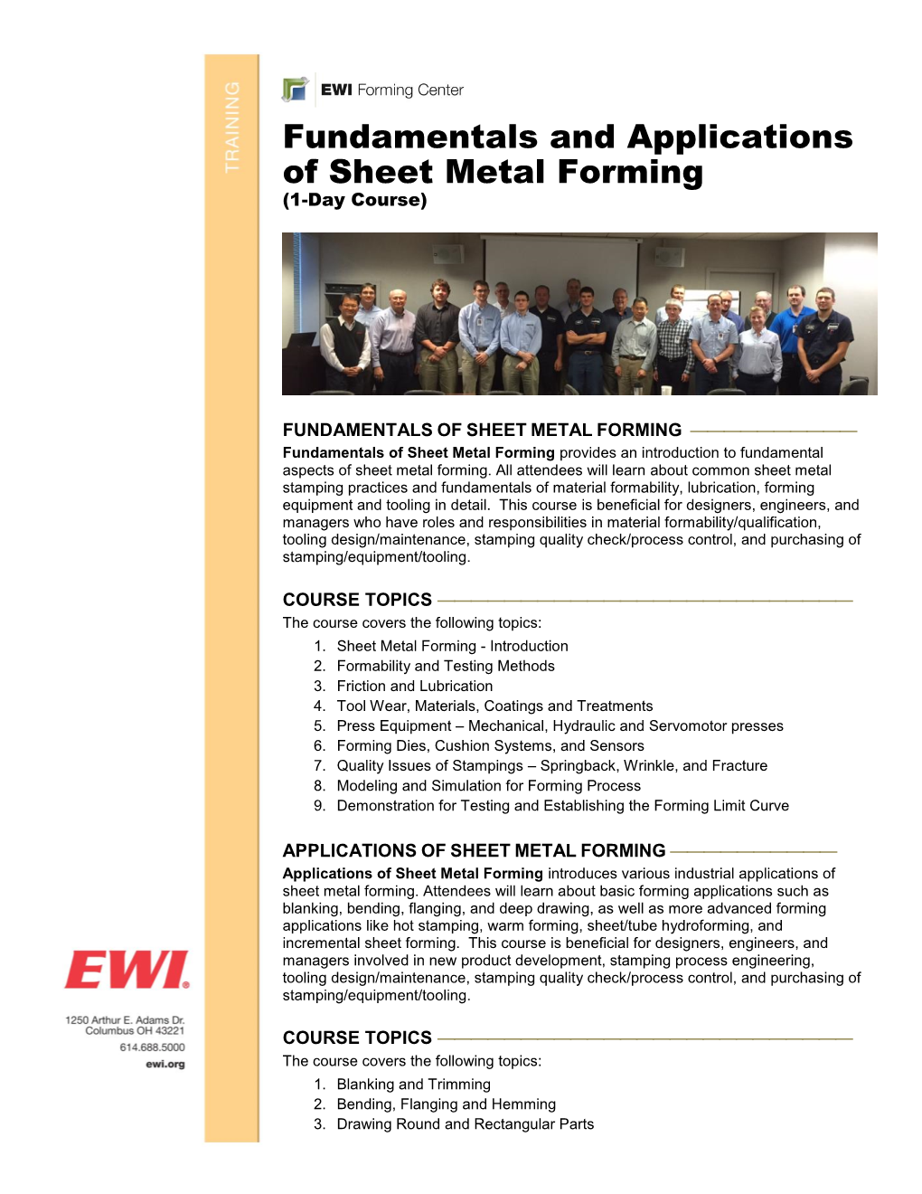 Fundamentals and Applications of Sheet Metal Forming (1-Day Course)