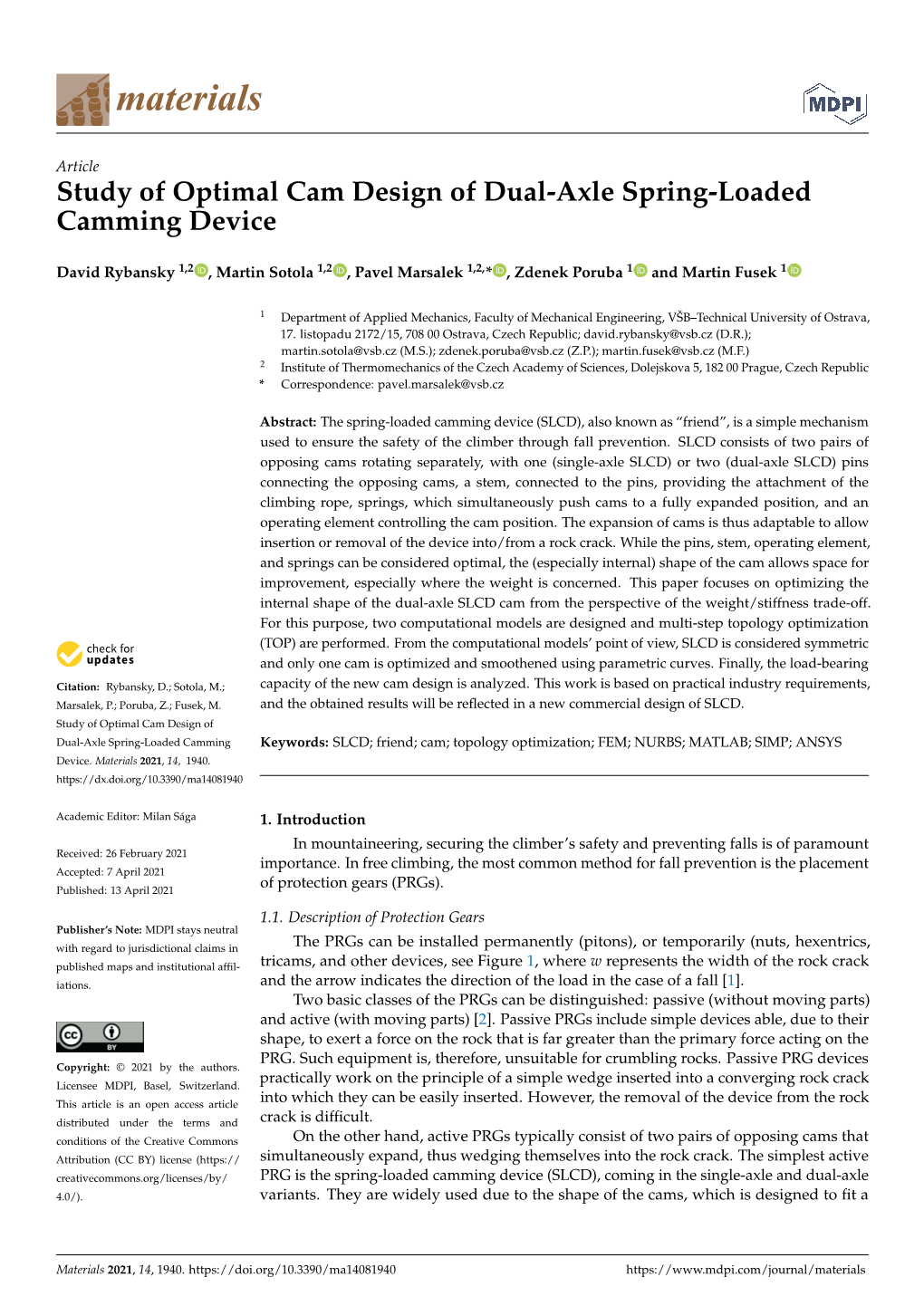 Study of Optimal Cam Design of Dual-Axle Spring-Loaded Camming Device