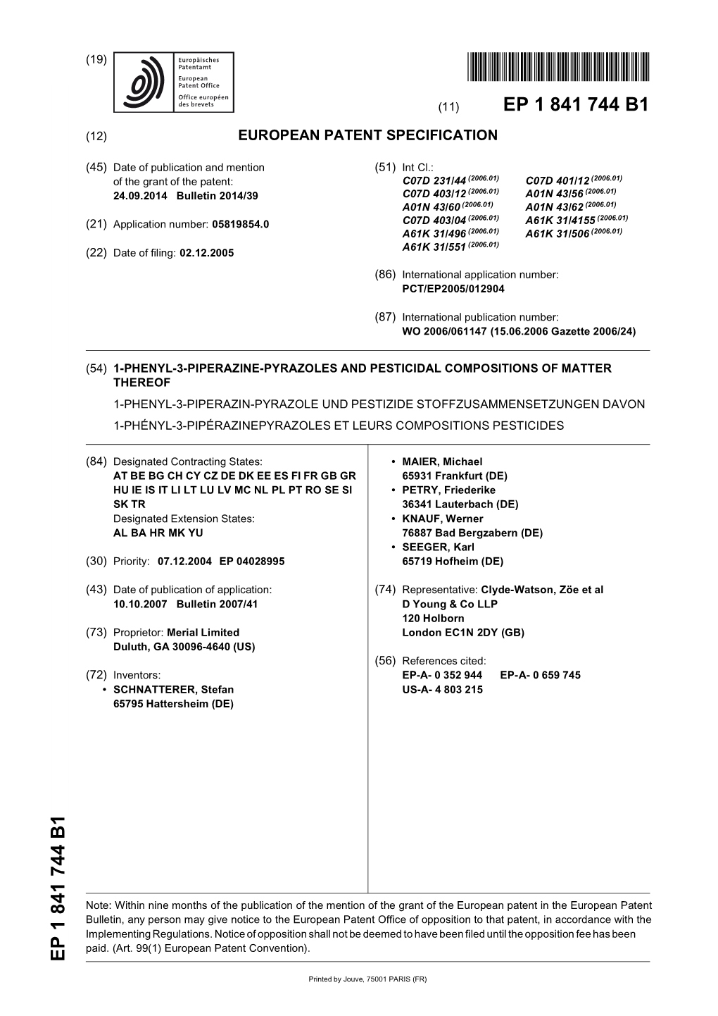 1-Phenyl-3-Piperazine-Pyrazoles and Pesticidal