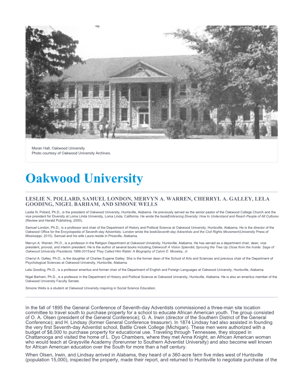 Oakwood University Photo Courtesy of Oakwood University Archives