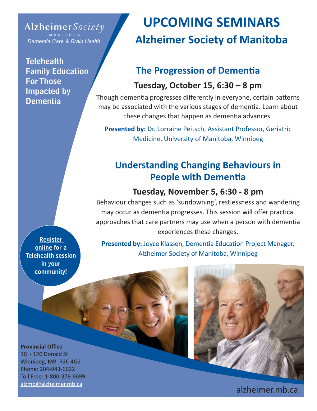 UPCOMING SEMINARS Alzheimer Society of Manitoba