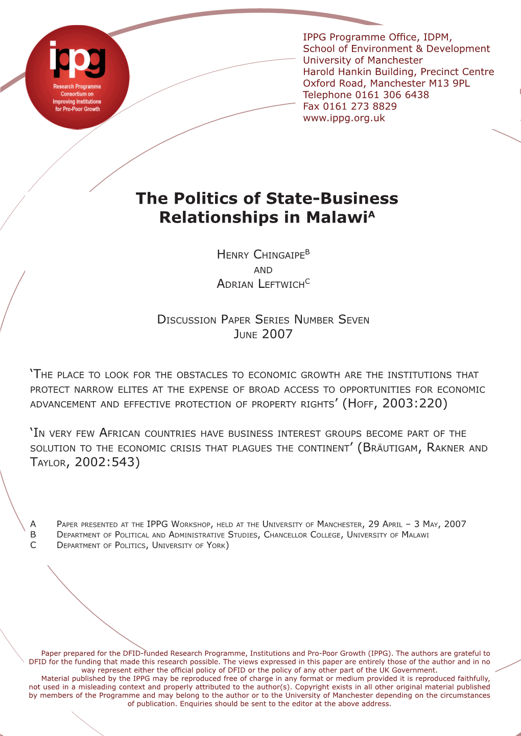 The Politics of State-Business Relationships in Malawia