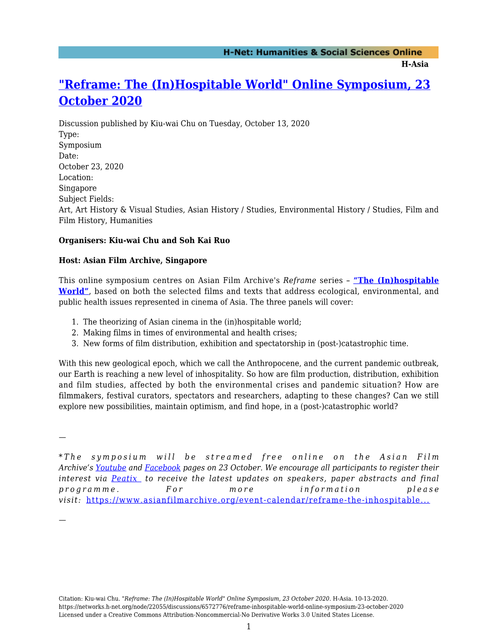 Online Symposium, 23 October 2020