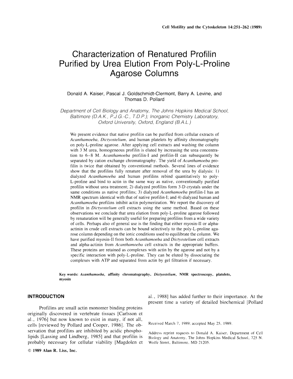 Characterization of Renatured Profilin Purified by Urea Elution from Poly-L