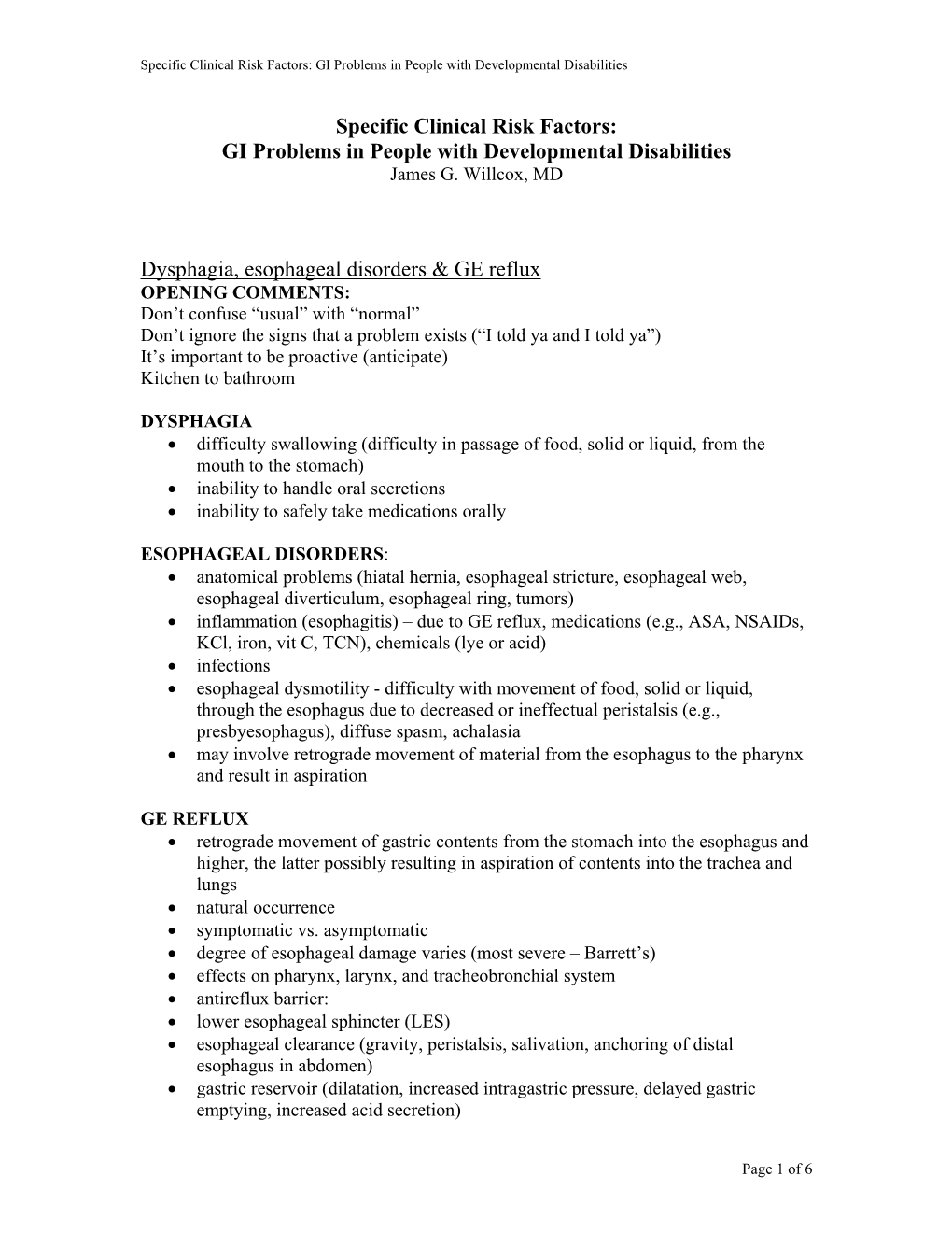 Specific Clinical Risk Factors: GI Problems in People with Developmental Disabilities