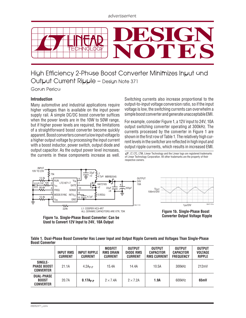 High Efficiency 2-Phase Boost Converter Minimizes Input And