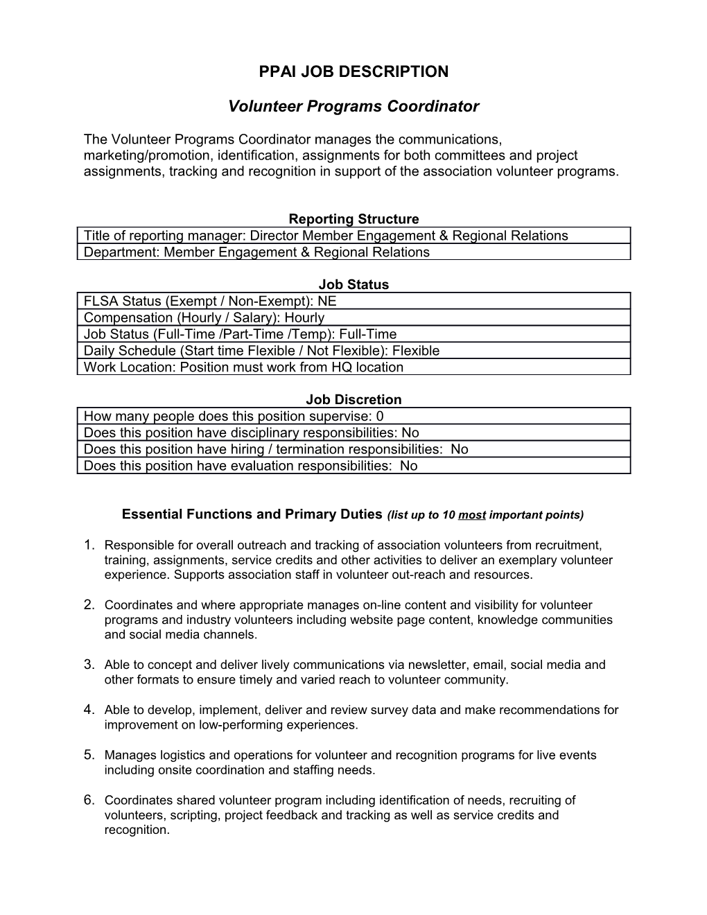 Executive Administrative Assistant Job Description - March 2002