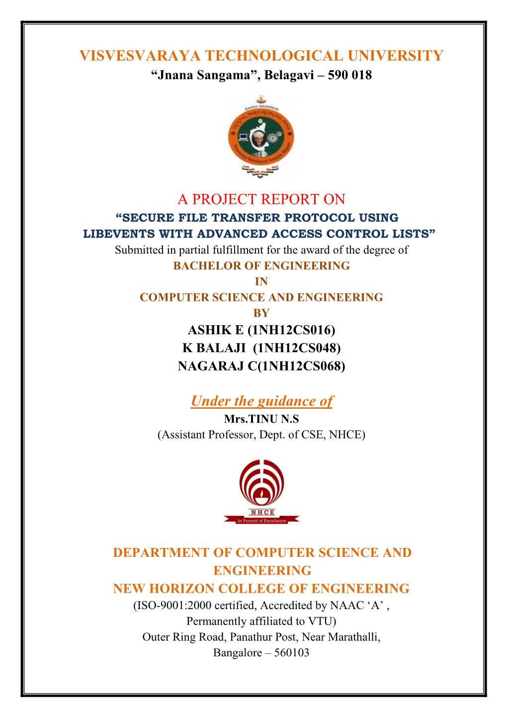 Visvesvaraya Technological University a Project Report