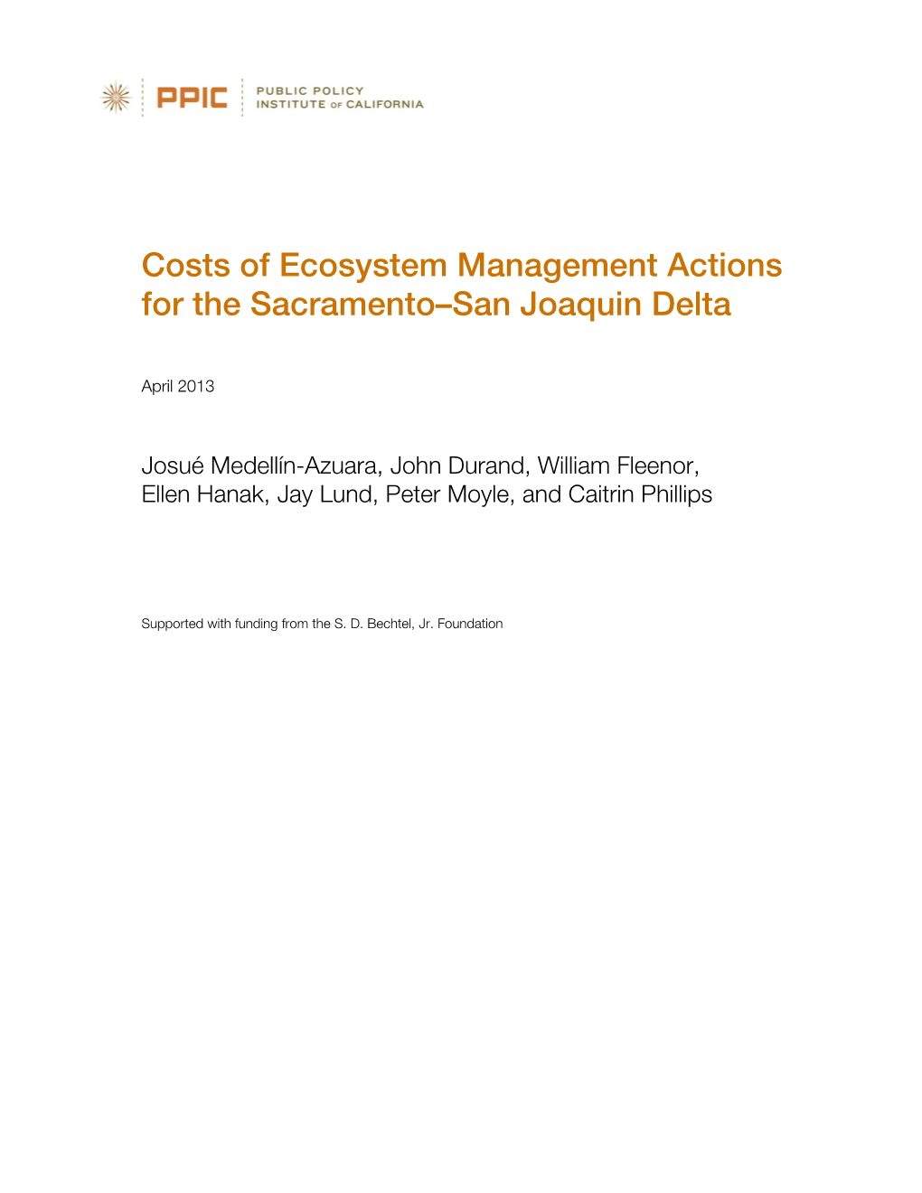 Costs of Ecosystem Management Actions for the Sacramento-San Joaquin Delta