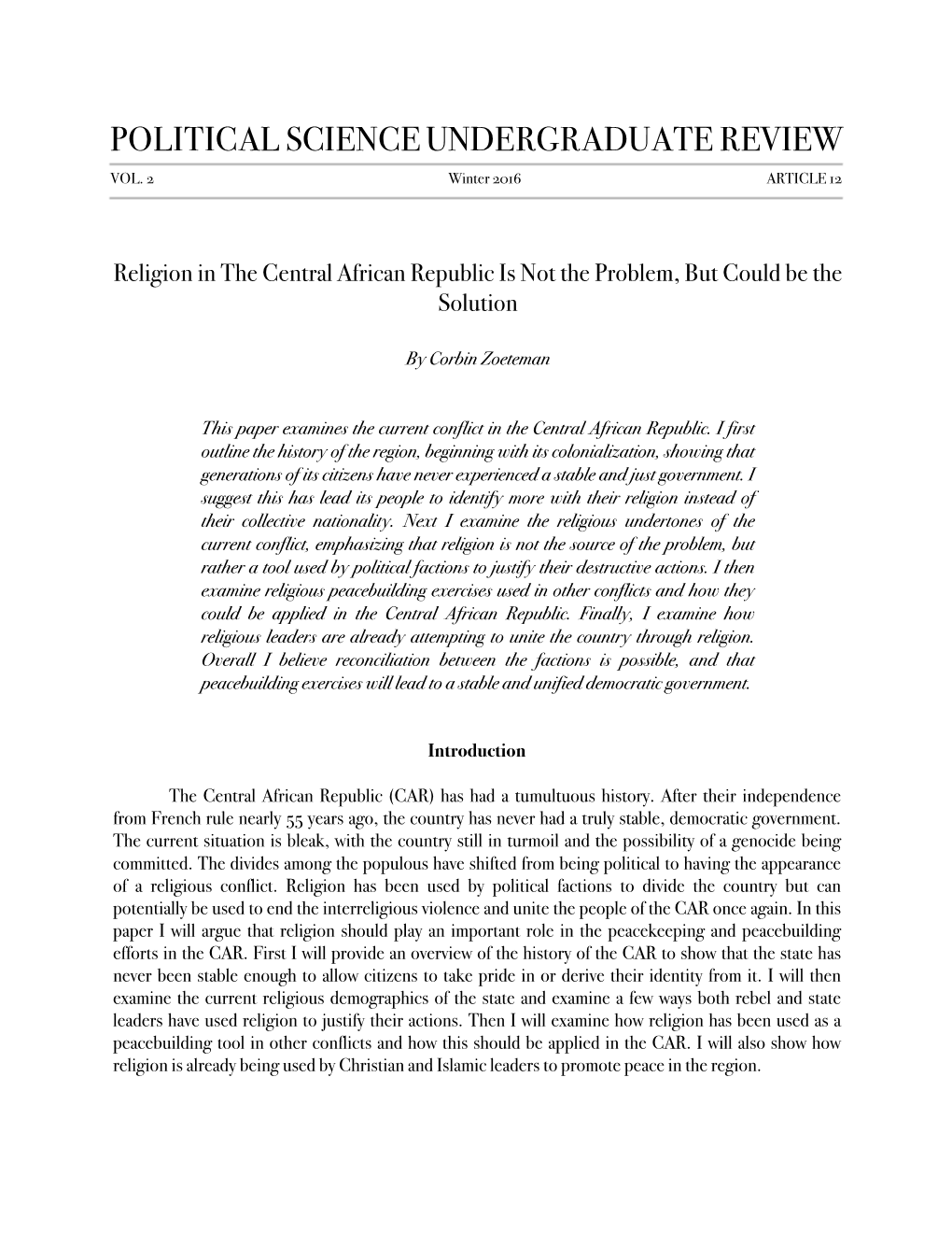 Political Science Undergraduate Review Vol