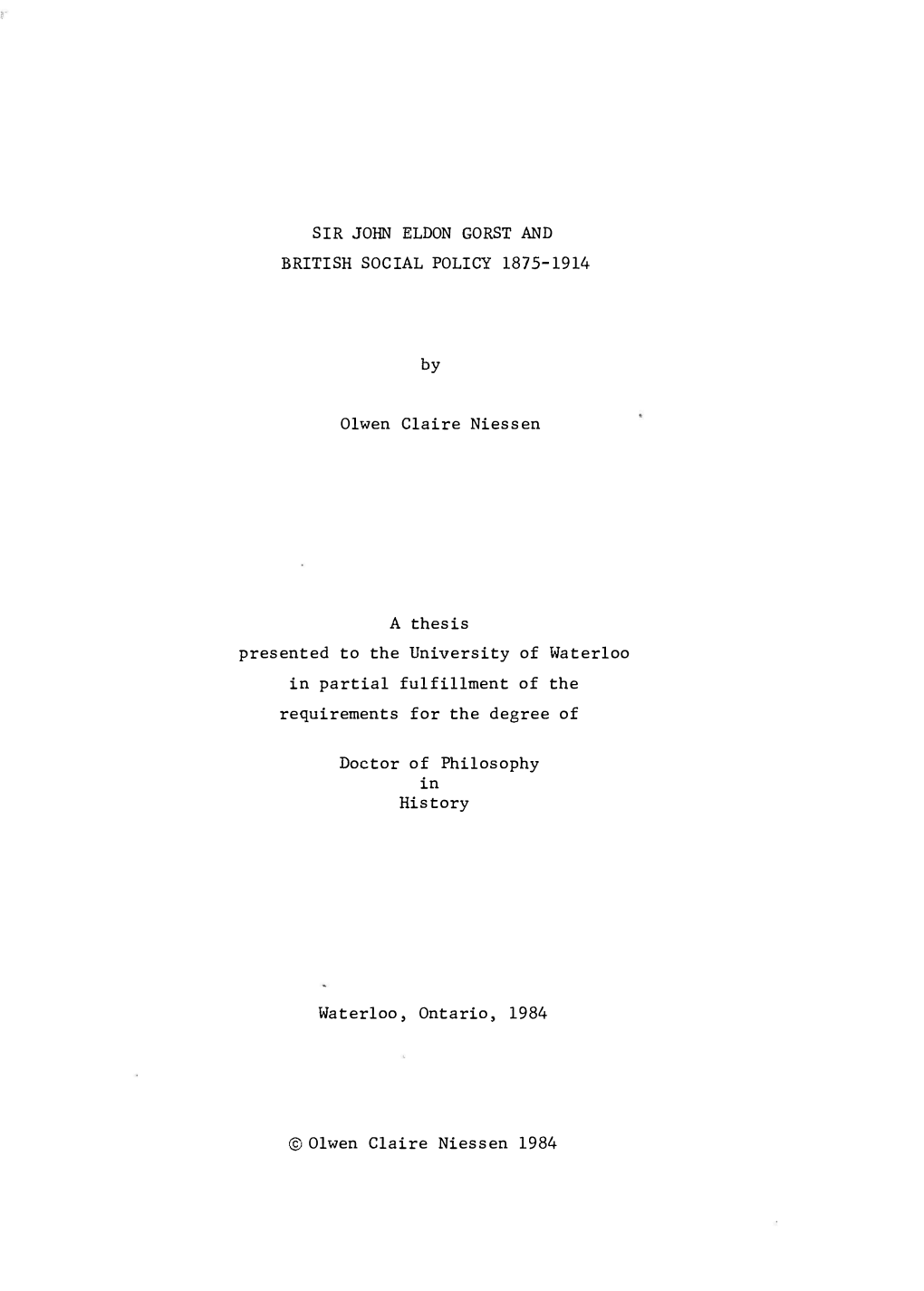 Sir John Eldon Gorst and British Social Policy 1875-1914