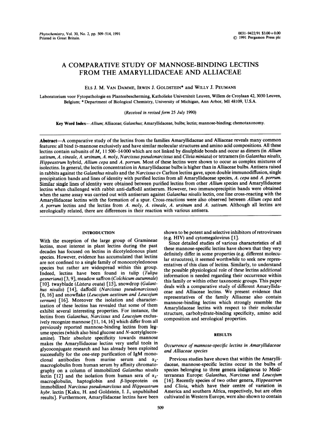 A Comparative Study of Mannose-Binding Lectins from the Amaryllidaceae and Alliaceae