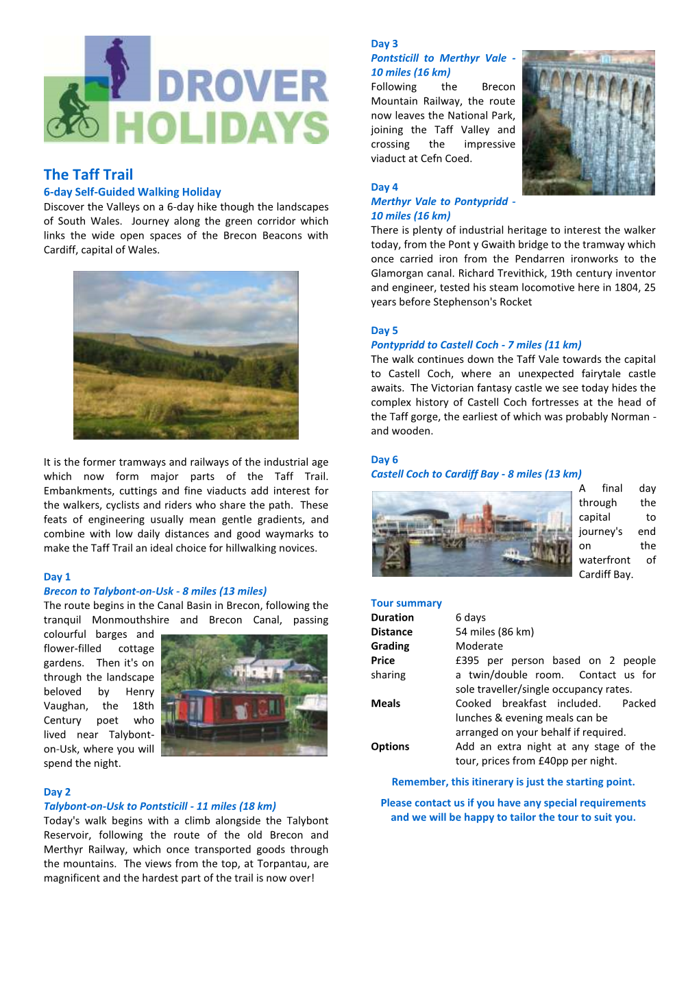 The Taff Trail 6-Day Self-Guided Walking Holiday Day 4 Discover the Valleys on a 6-Day Hike Though the Landscapes Merthyr Vale to Pontypridd - of South Wales