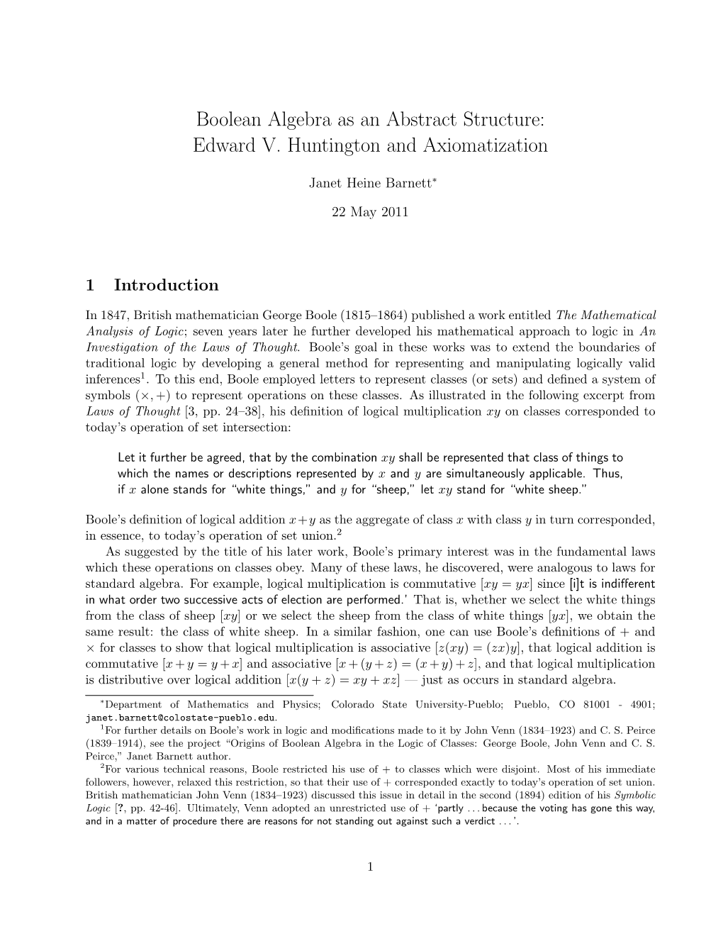 Boolean Algebra As an Abstract Structure: Edward V