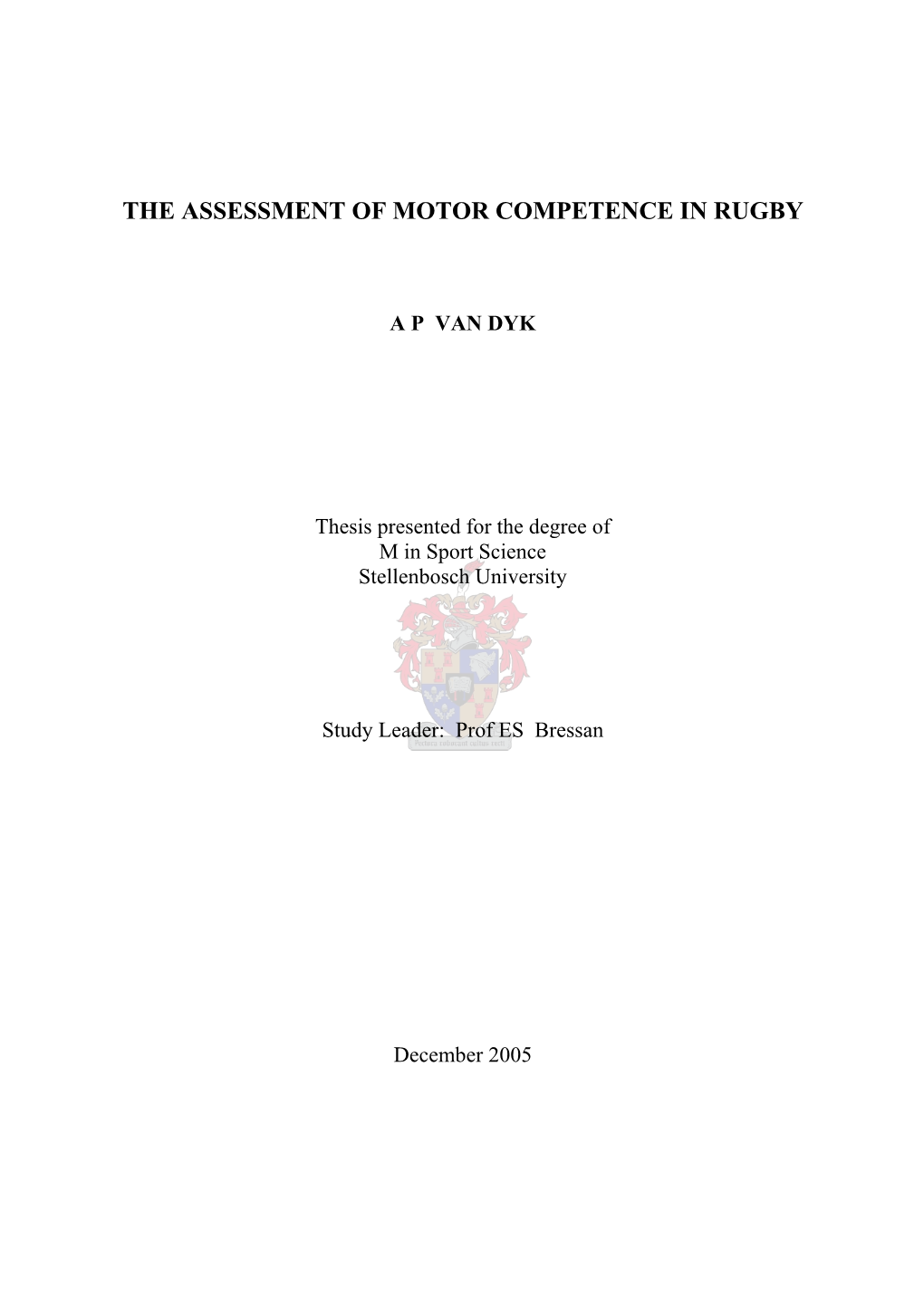 The Assessment of Motor Competence in Rugby