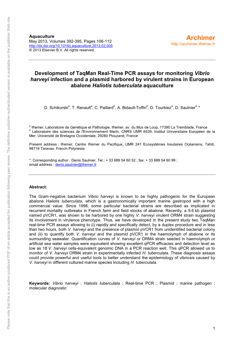 Development of Taqman Real-Time PCR Assays for Monitoring Vibrio