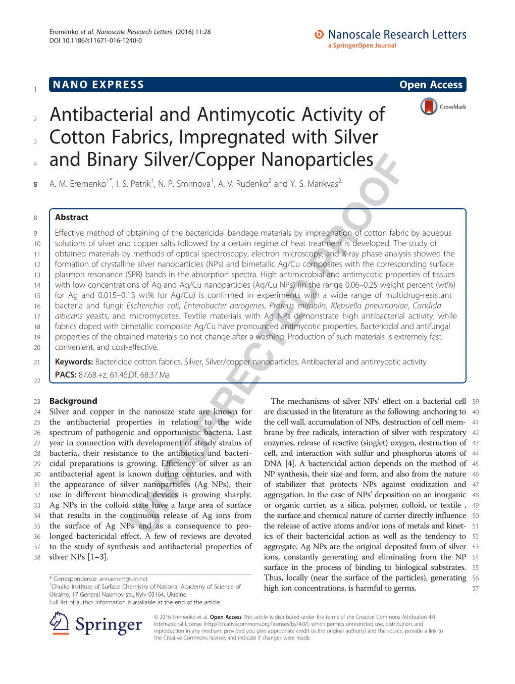 Antibacterial and Antimycotic Activity of Cotton Fabrics, Impregnated With