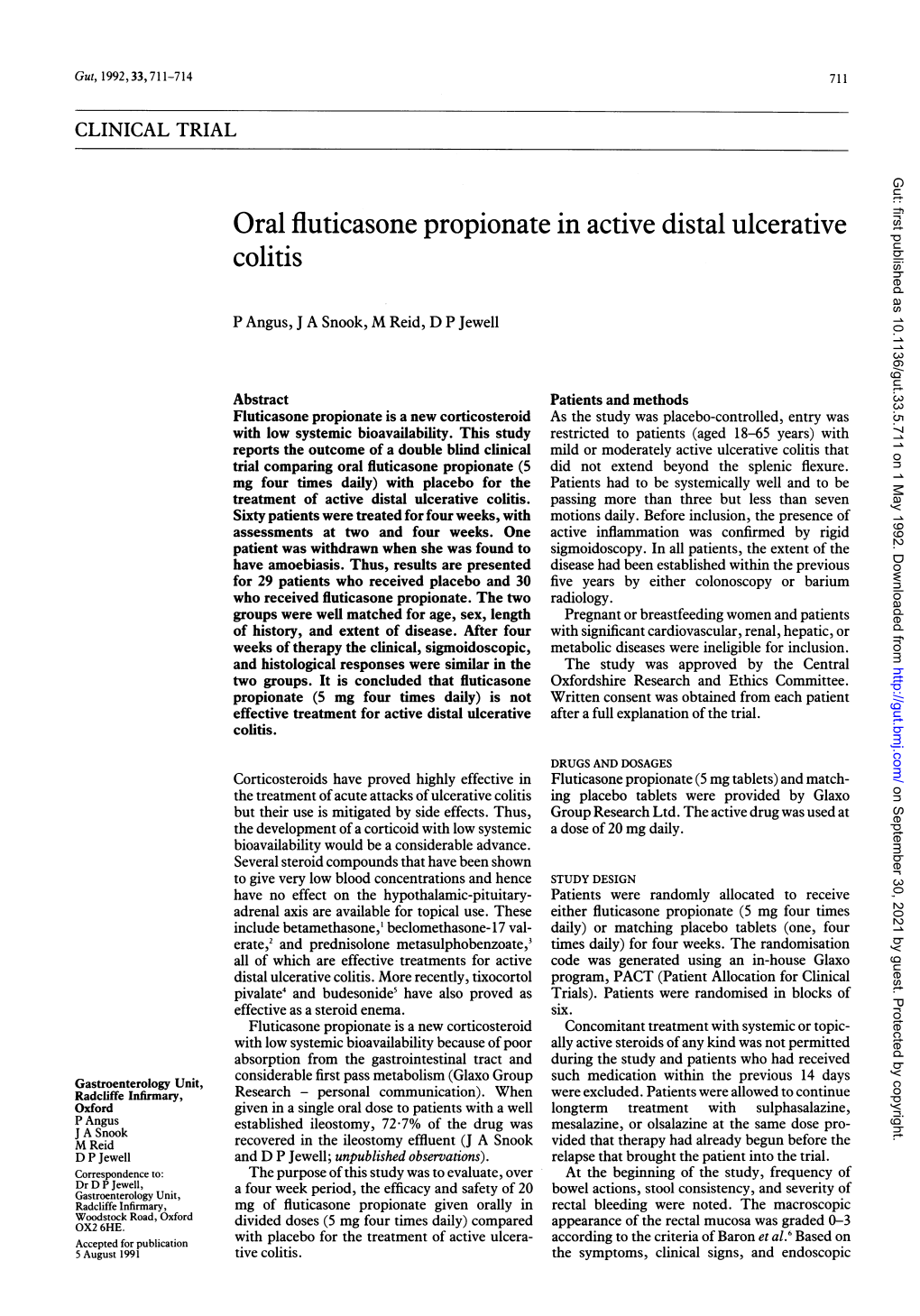 Oral Fluticasone Propionate in Active Distal Ulcerative Colitis