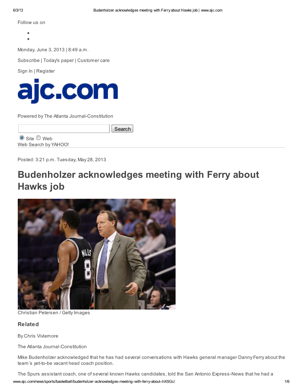 Budenholzer Acknowledges Meeting with Ferry About Hawks Job |