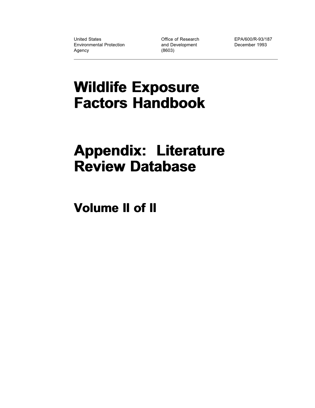 Wildlife Exposure Factors Handbook