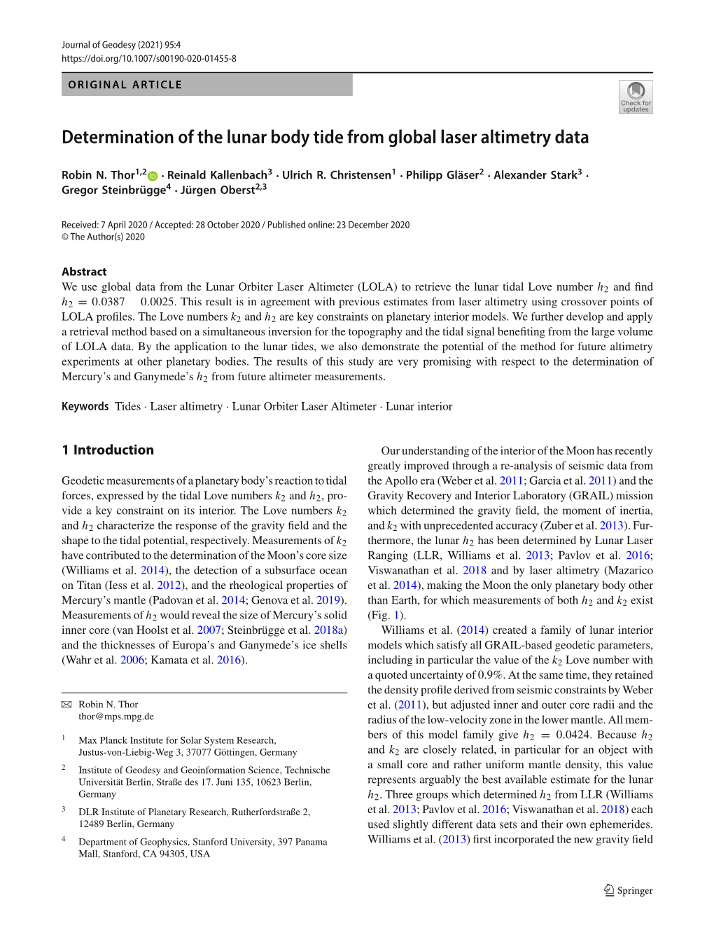 Determination of the Lunar Body Tide from Global Laser Altimetry Data