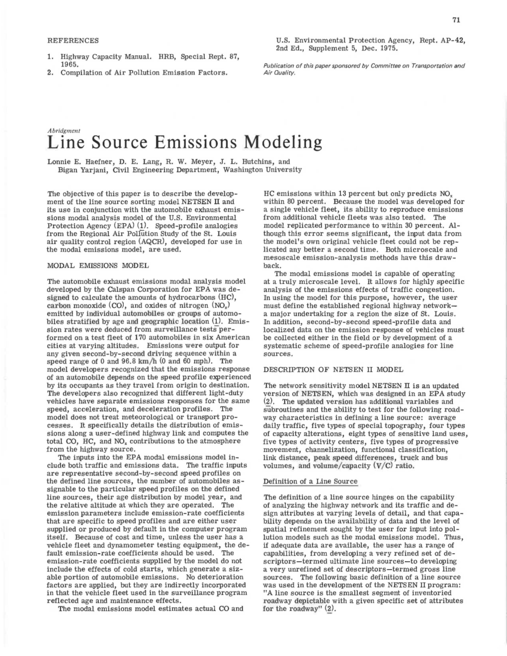 Line Source Emissions Modeling Lonnie E