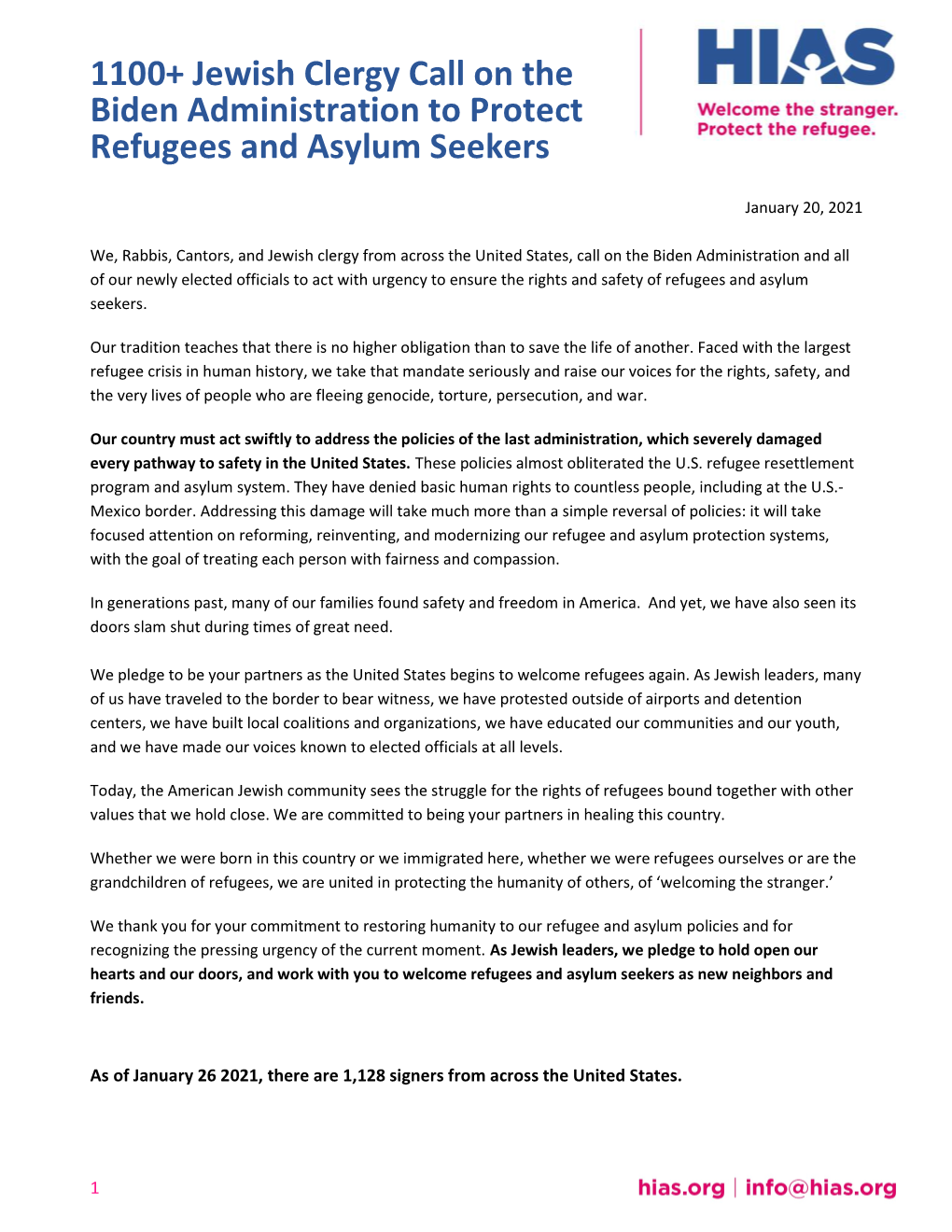 1100+ Jewish Clergy Call on the Biden Administration to Protect Refugees and Asylum Seekers