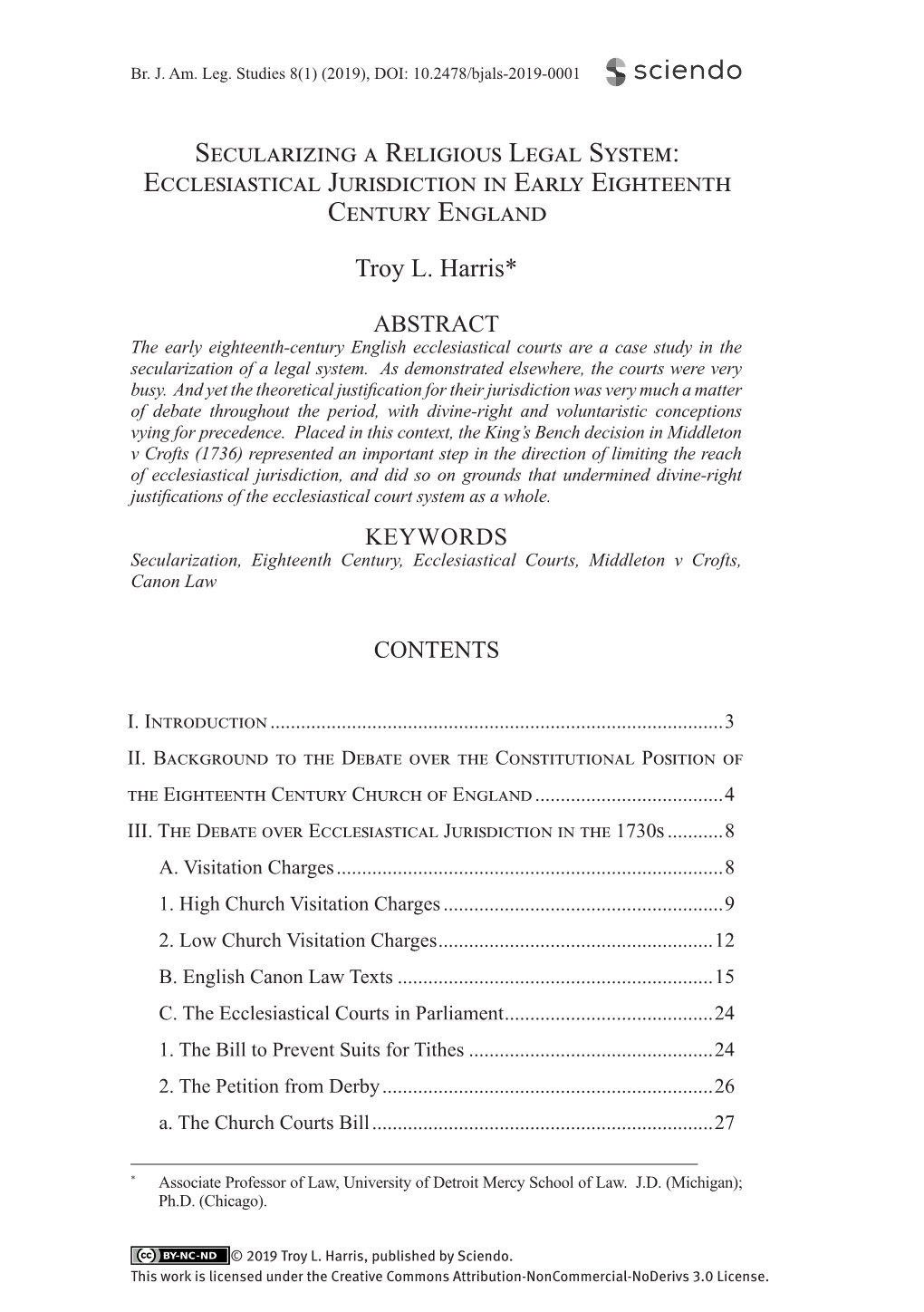 Secularizing a Religious Legal System: Ecclesiastical Jurisdiction in Early Eighteenth Century England