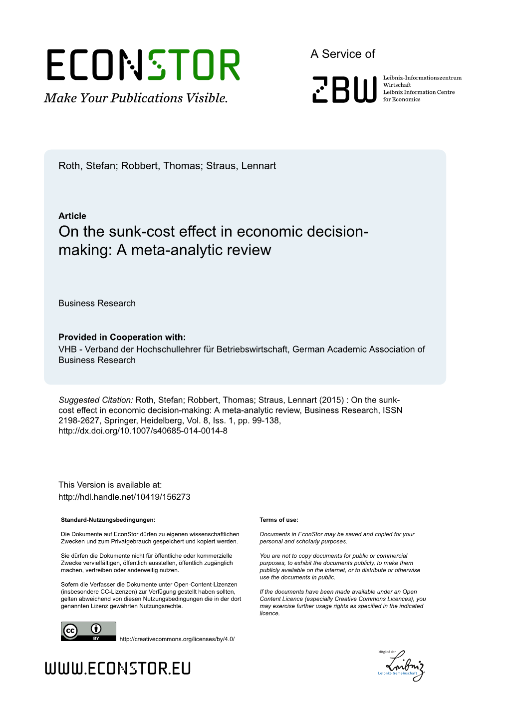 On the Sunk-Cost Effect in Economic Decision-Making: a Meta-Analytic Review
