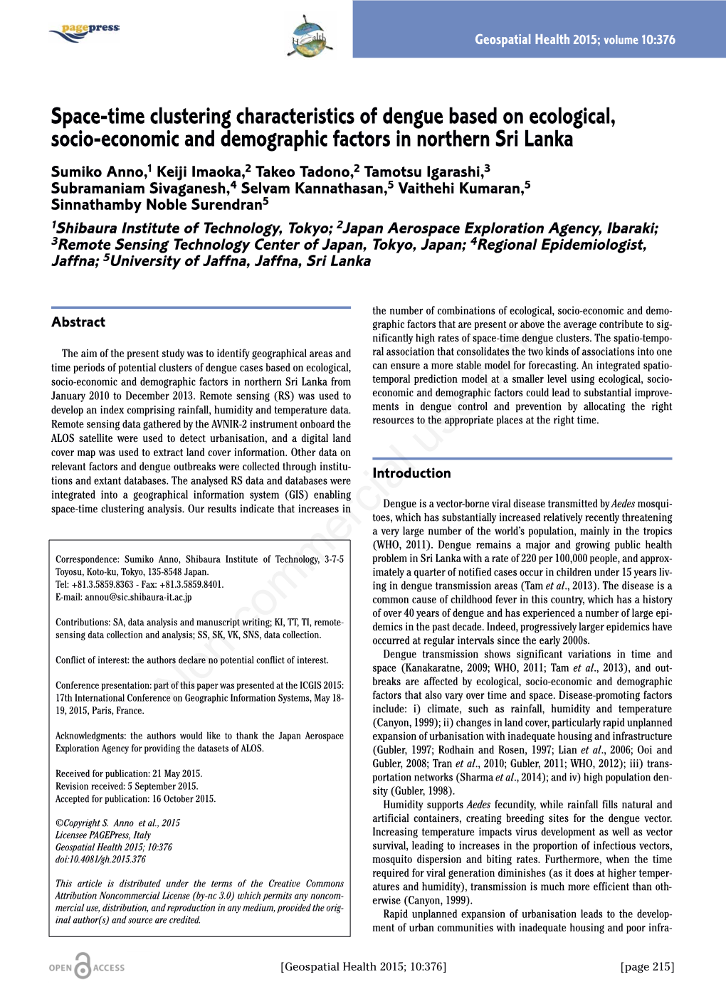 Space-Time Clustering Characteristics of Dengue Based on Ecological