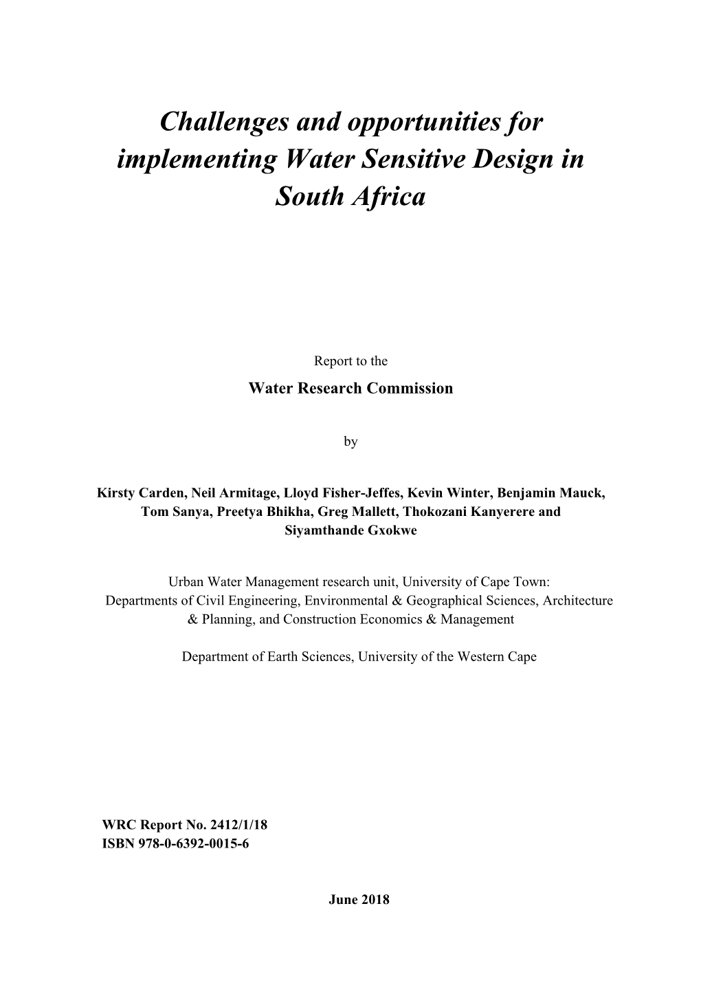 Challenges and Opportunities for Implementing Water Sensitive Design in South Africa