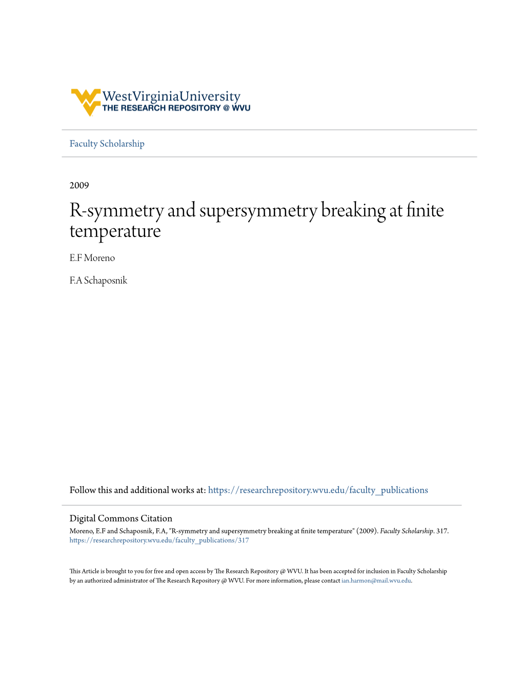 R-Symmetry and Supersymmetry Breaking at Finite Temperature E.F Moreno