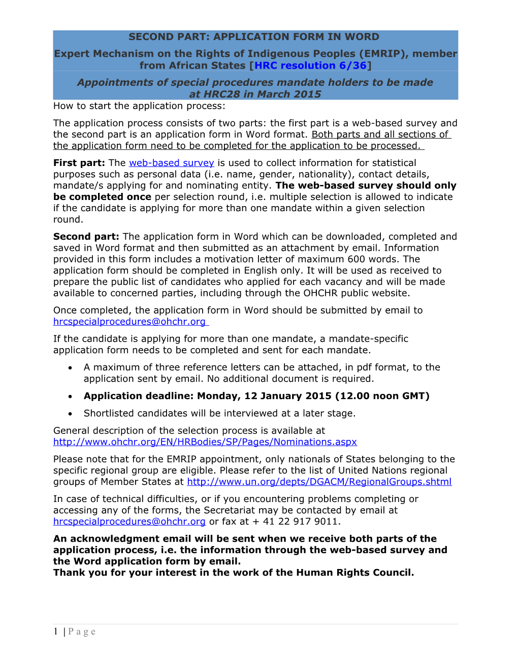 Human Rights Council Secretariat (Standardized Form) s16