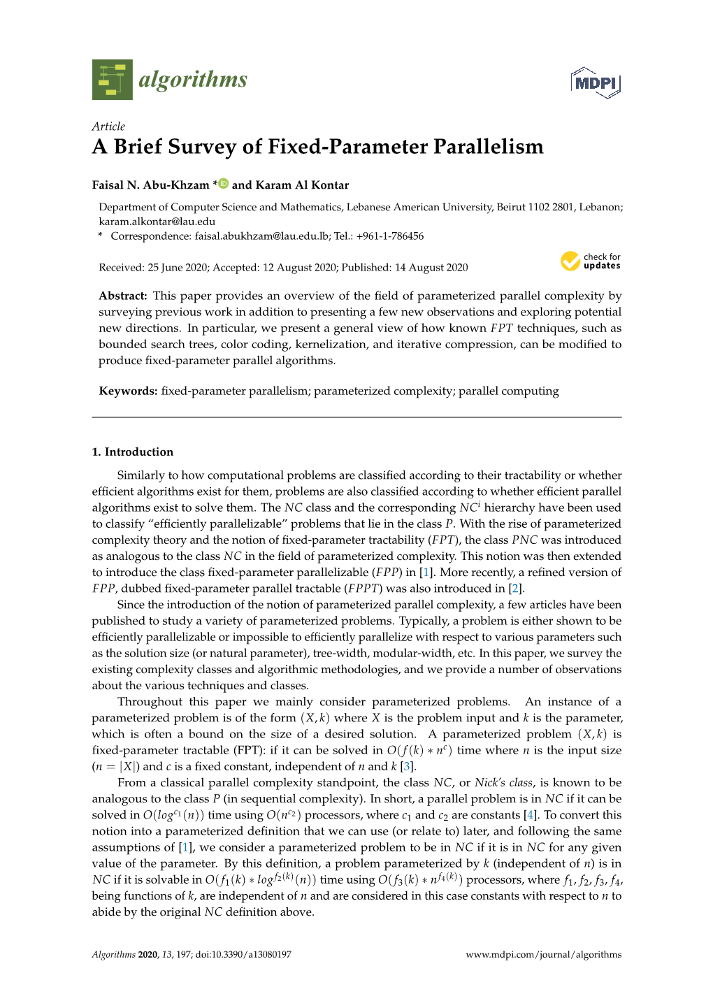 A Brief Survey of Fixed-Parameter Parallelism