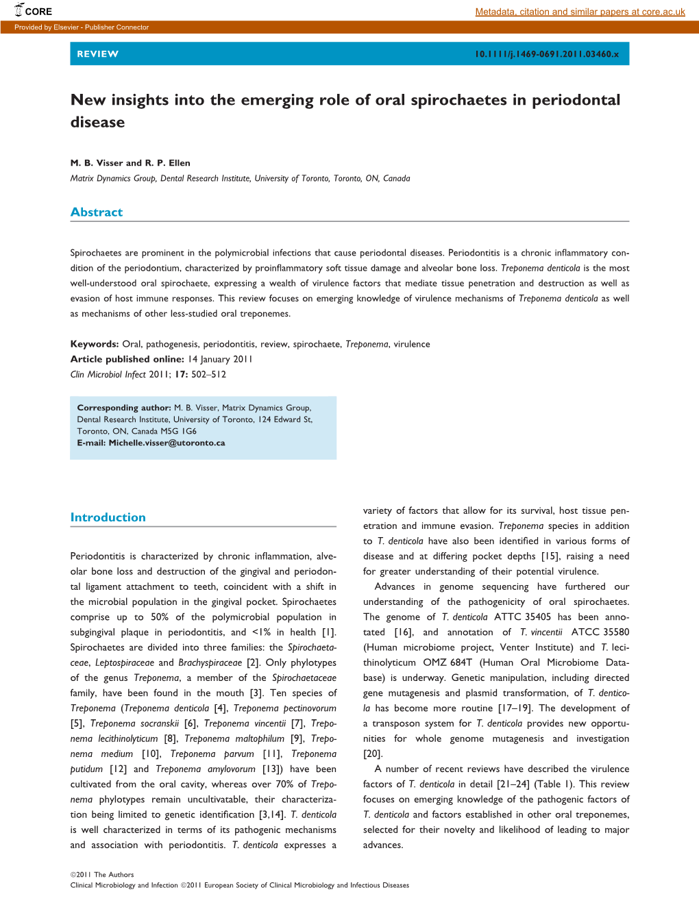 New Insights Into the Emerging Role of Oral Spirochaetes in Periodontal Disease