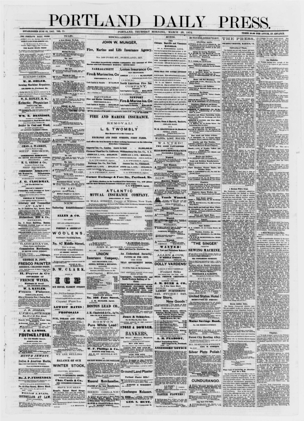 Portland Daily Press: March 28,1872