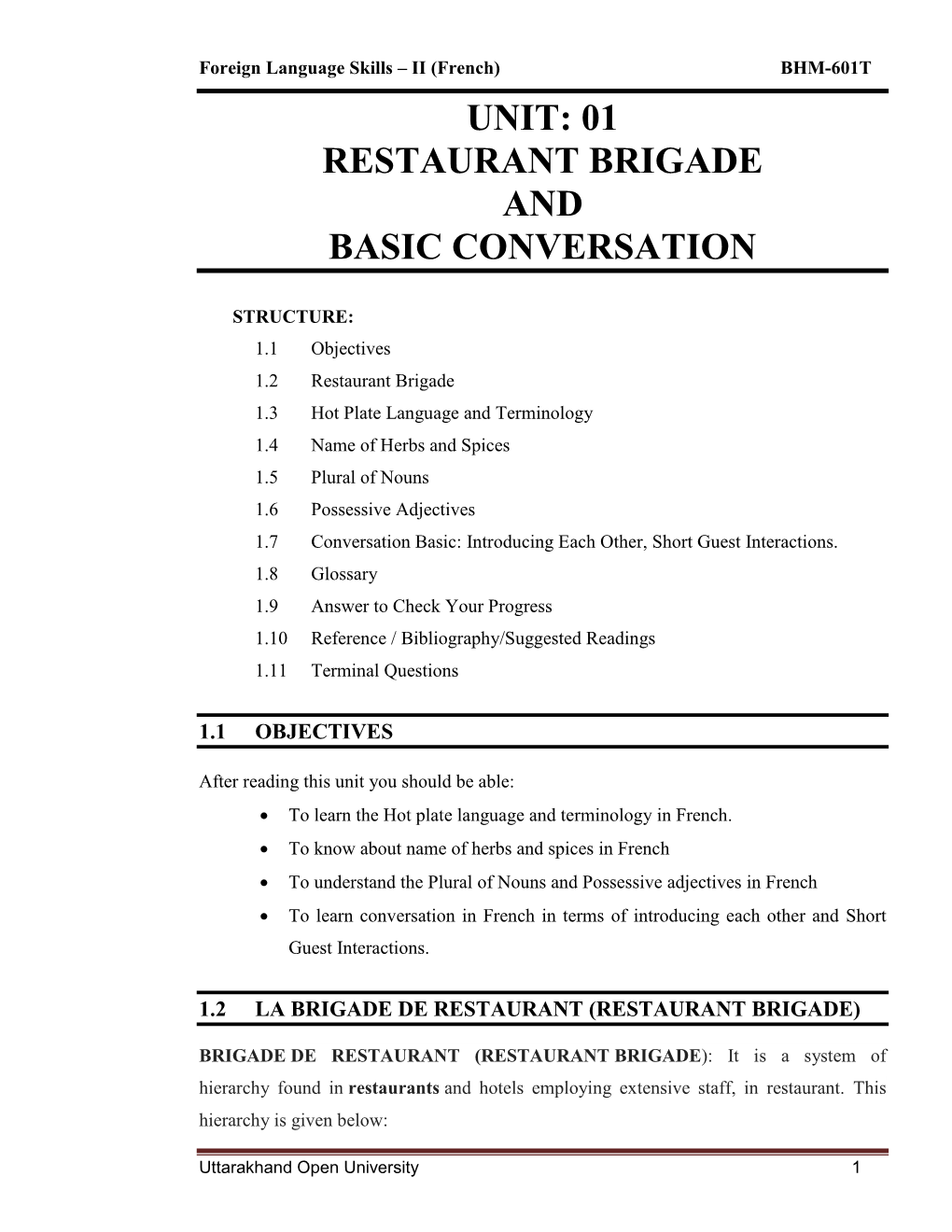 01 Restaurant Brigade and Basic Conversation