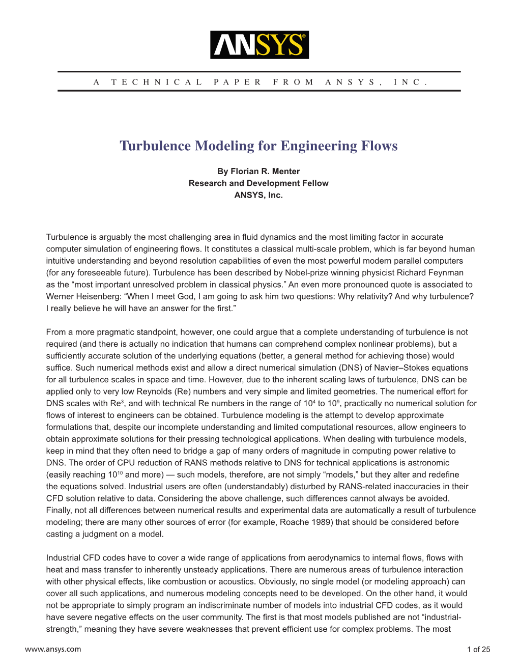 Turbulence Modeling for Engineering Flows