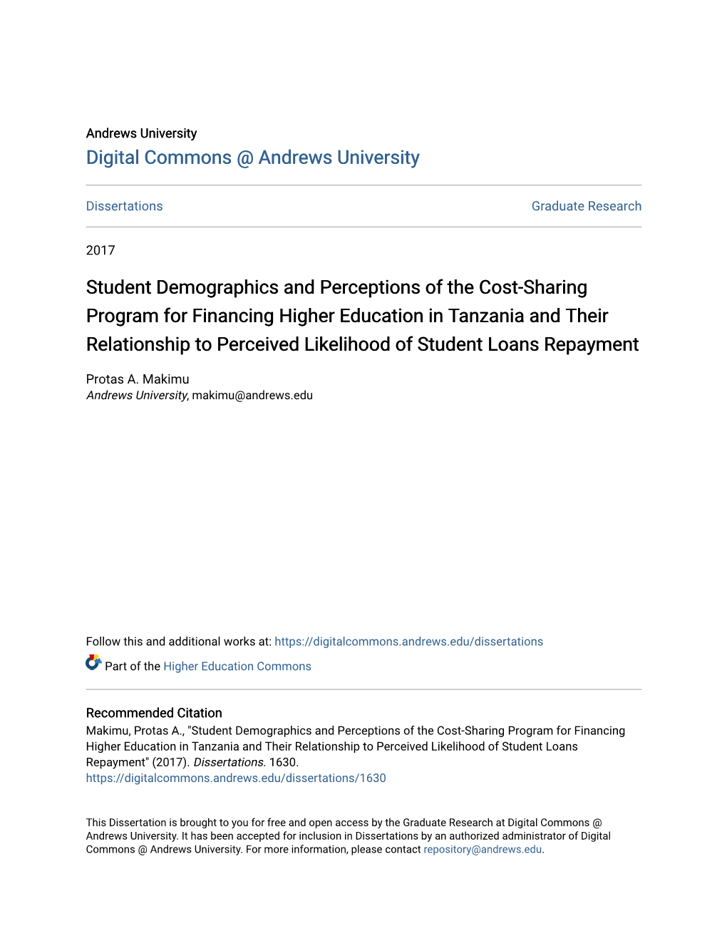 Student Demographics and Perceptions of the Cost-Sharing