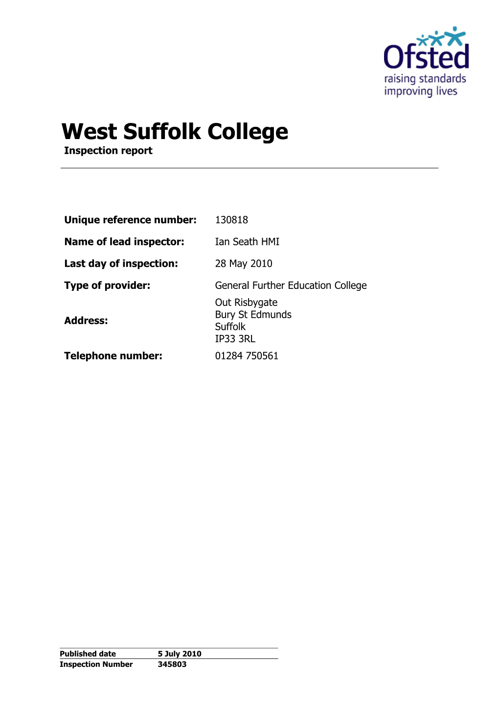 West Suffolk College Inspection Report