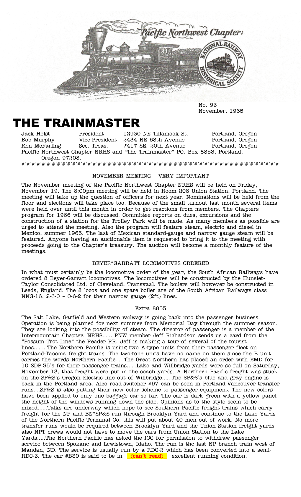 The Trainmaster, November 1965